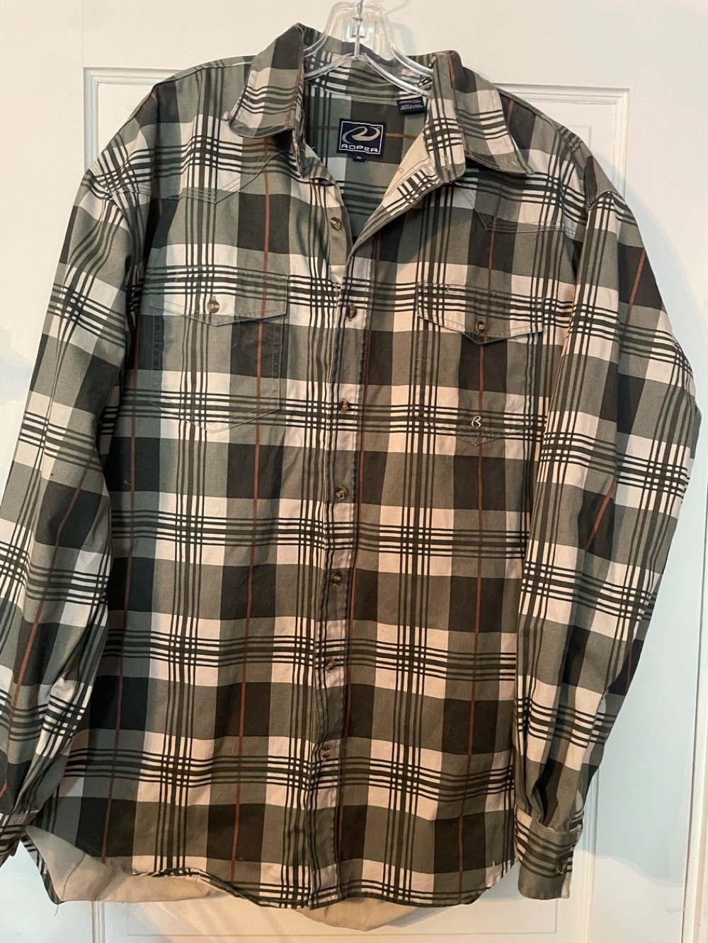 Roper Men’s XL Olive, Black & White Plaid Lightweight Shirt Jacket